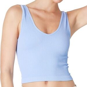 Blue Sleeveless Ribbed Top